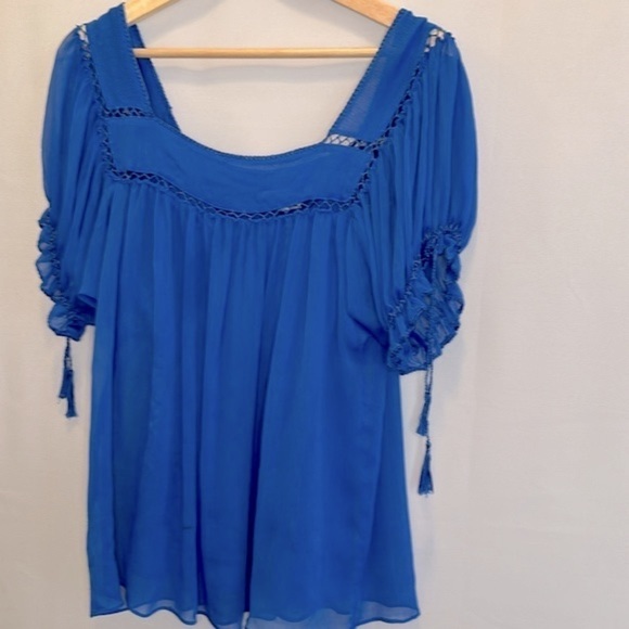 I.C.E. Blouse Womens Size 8 Cami Short Tie Puff Sleeve Peasant Prairie Boho - Picture 12 of 13